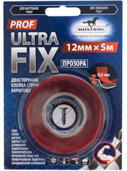 Купити Стрічка двостороння PROF ULTRA FIX MUSTANG 12мм х 5м фото та ціна