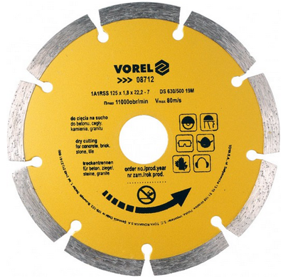 Купити Алмазний диск VOREL Segment бетон камінь 125 мм фото та ціна