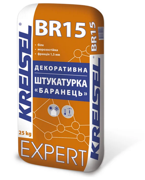 Купити Штукатурка декор KREISEL BR15 баранець 1,5 мм 25 кг (біла) фото та ціна