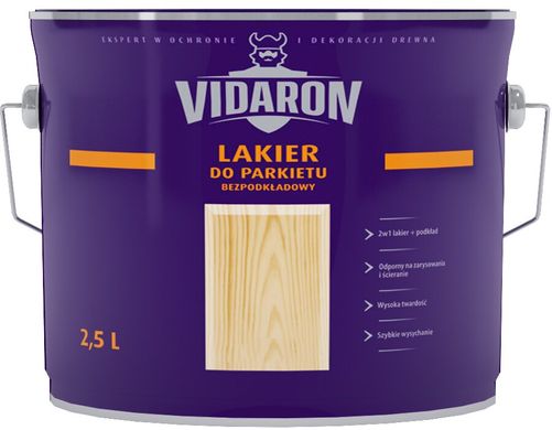 Купити Лак паркетний безгрунтовочний VIDARON безбарвний напівматовий 2,5 л фото та ціна