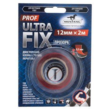 Купити Стрічка двостороння PROF ULTRA FIX MUSTANG 12мм х 2м фото та ціна